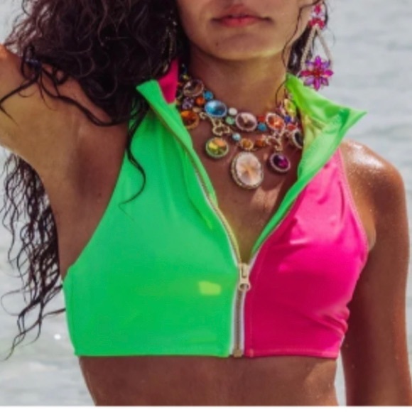 Love Shack Fancy x Hurley Color Block Halter Bikini Top - Picture 1 of 8